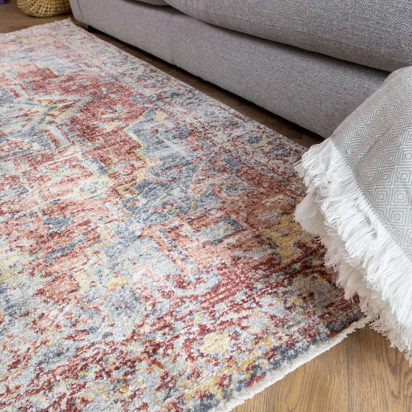 Soft Warm Terracotta Traditional Distressed Rug