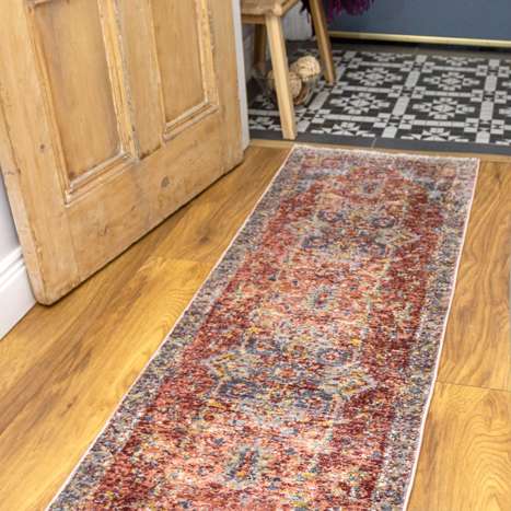 Soft Warm Terracotta Traditional Distressed Hall Runner Rug