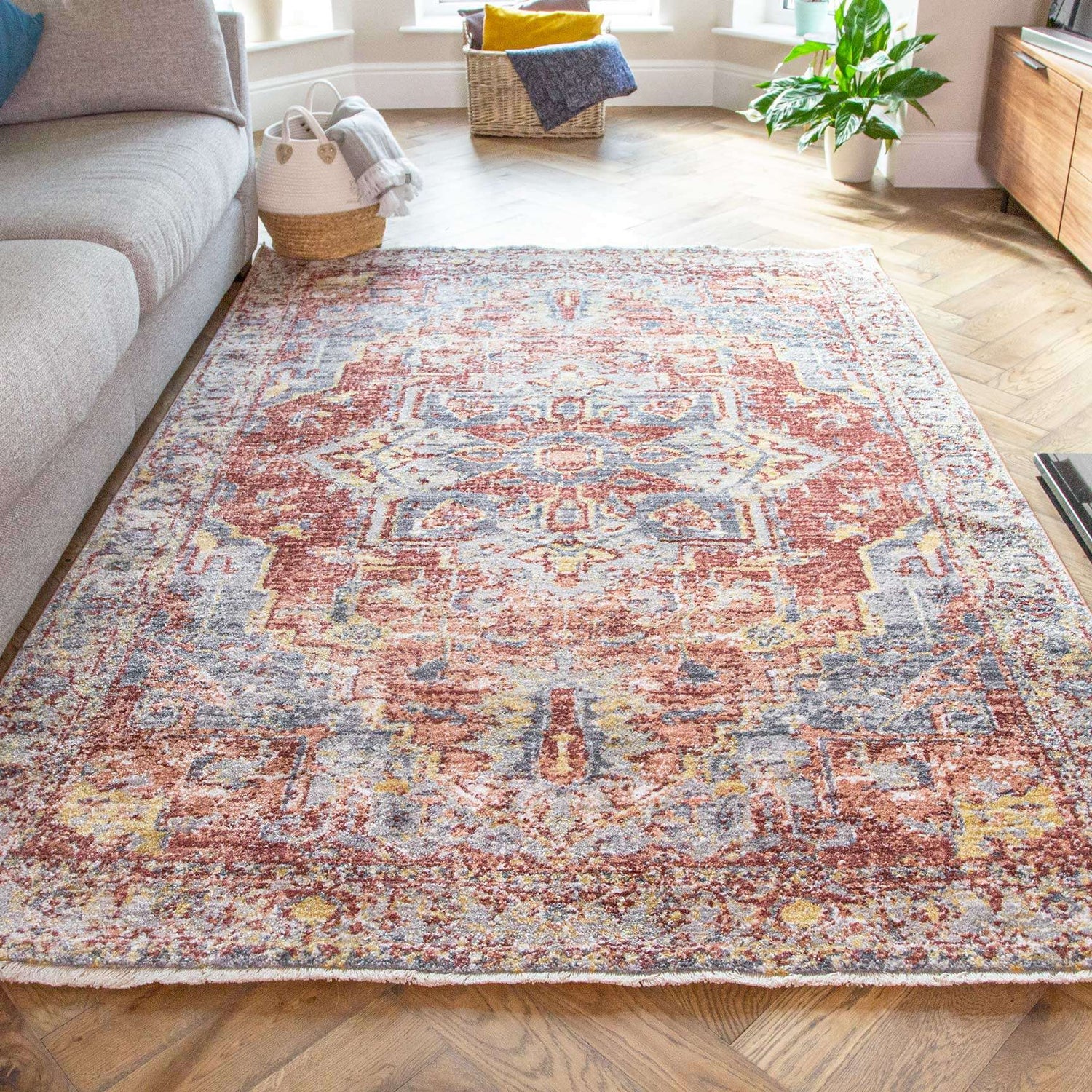 Soft Warm Terracotta Traditional Distressed Hall Runner Rug