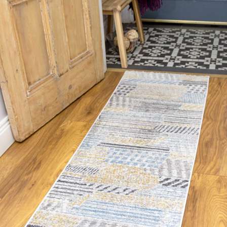 Soft Yellow Tribal Abstract Distressed Hall Runner Rug