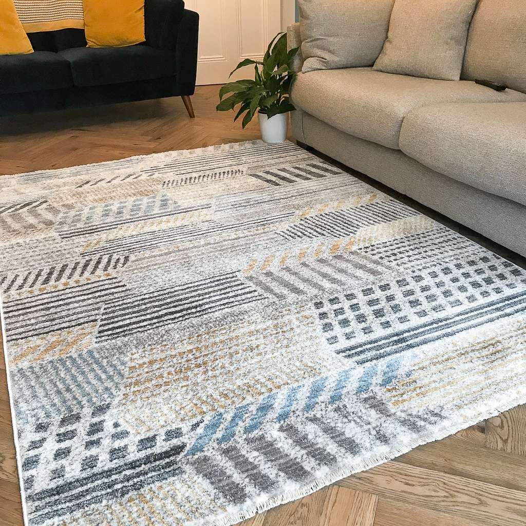 Soft Yellow Tribal Abstract Distressed Hall Runner Rug