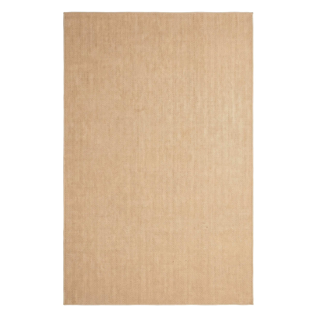 A rectangular natural jute or sisal rug in a warm tan color, shown flat against a solid white background.