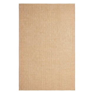 A rectangular natural jute or sisal rug in a warm tan color, shown flat against a solid white background.