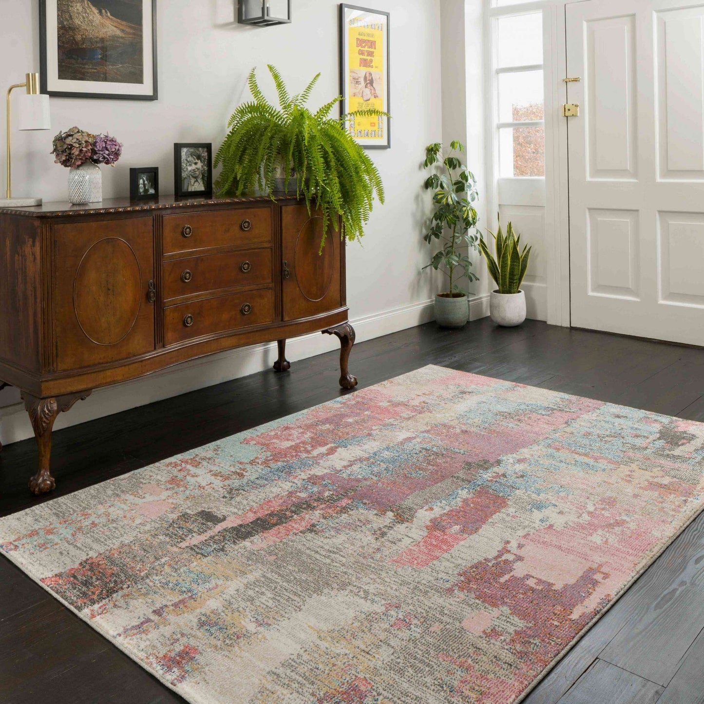 Soft Abstract Distressed Pink Hall Runner Rug