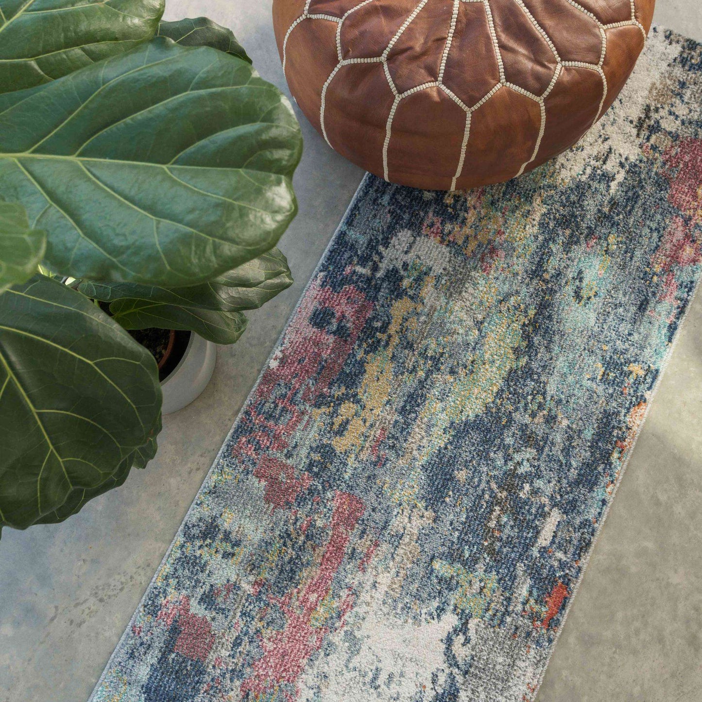 Soft Abstract Distressed Multicolour Hall Runner Rug