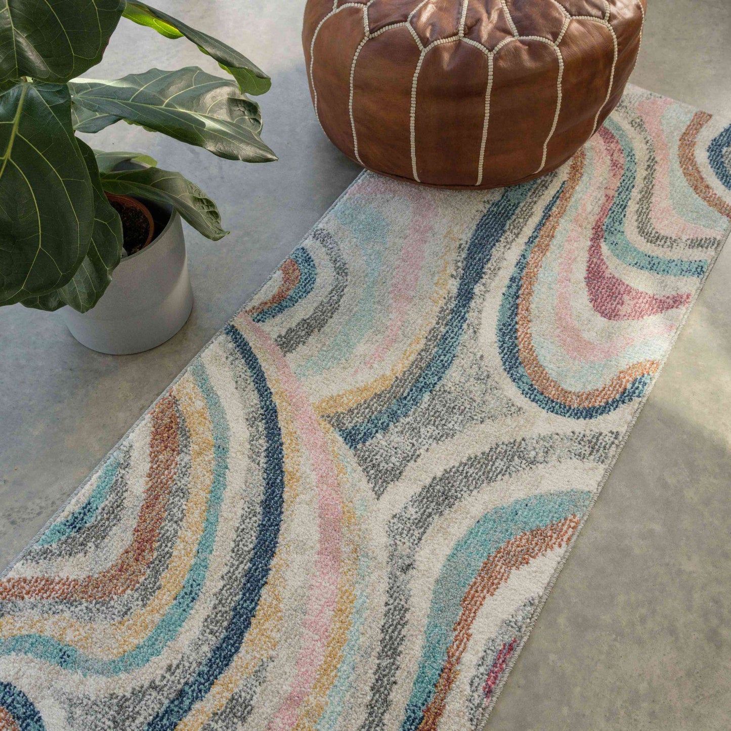 Soft Abstract Marbled Multicolour Hall Runner Rug