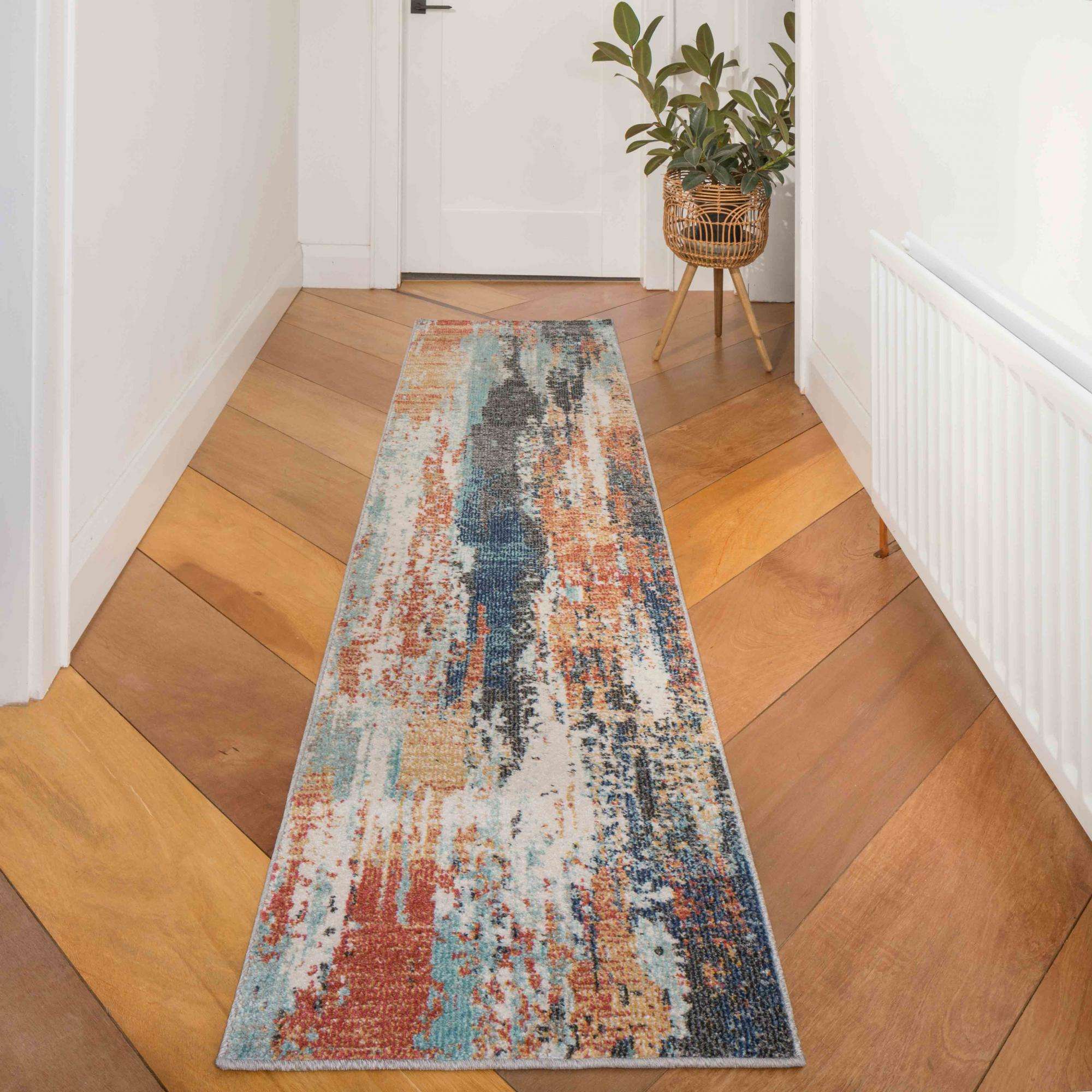Soft Abstract Distressed Multicolour Hall Runner Rug