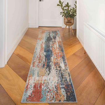 Soft Abstract Distressed Multicolour Hall Runner Rug
