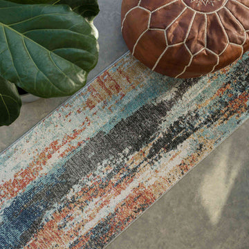 Soft Abstract Distressed Multicolour Hall Runner Rug