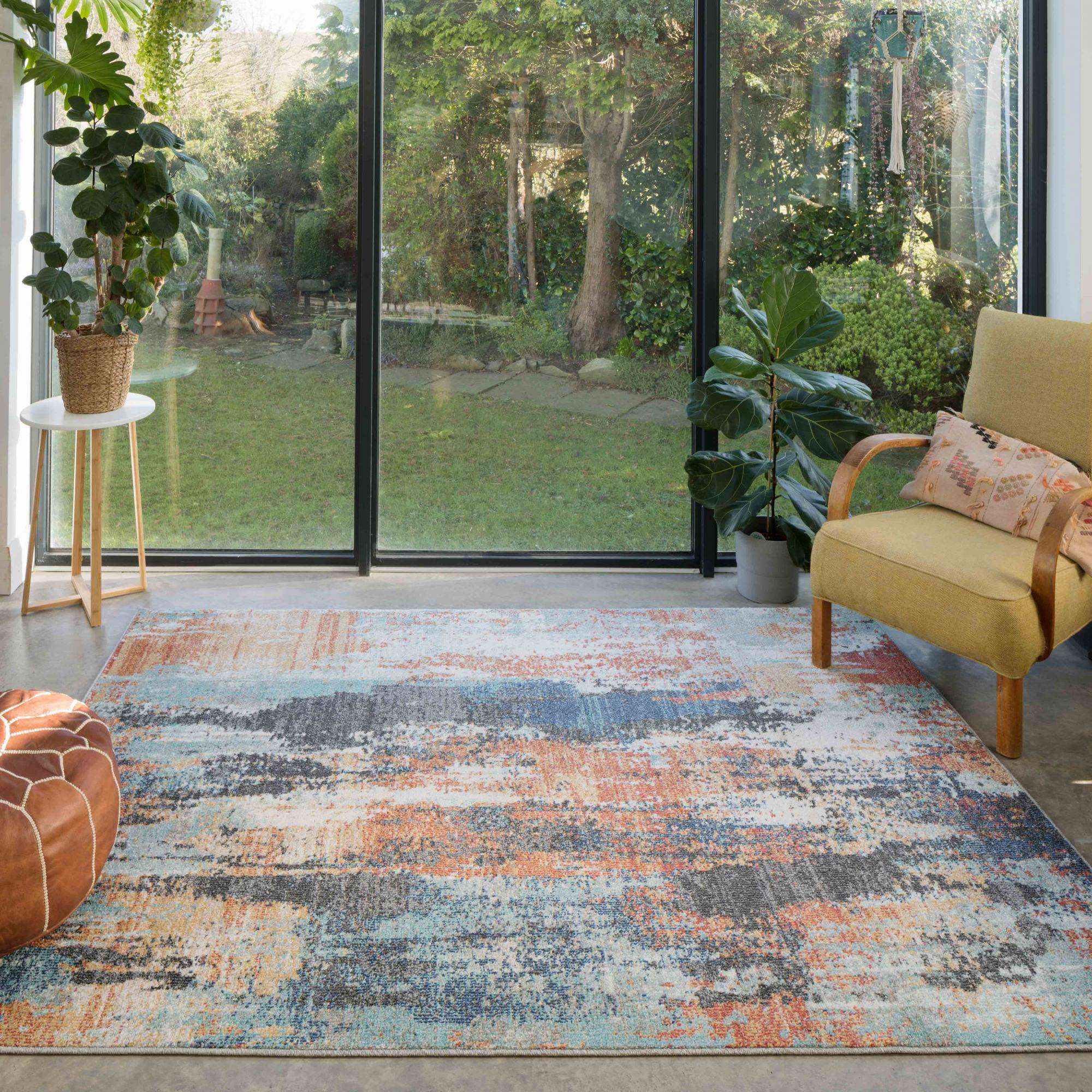 Soft Abstract Distressed Multicolour Hall Runner Rug