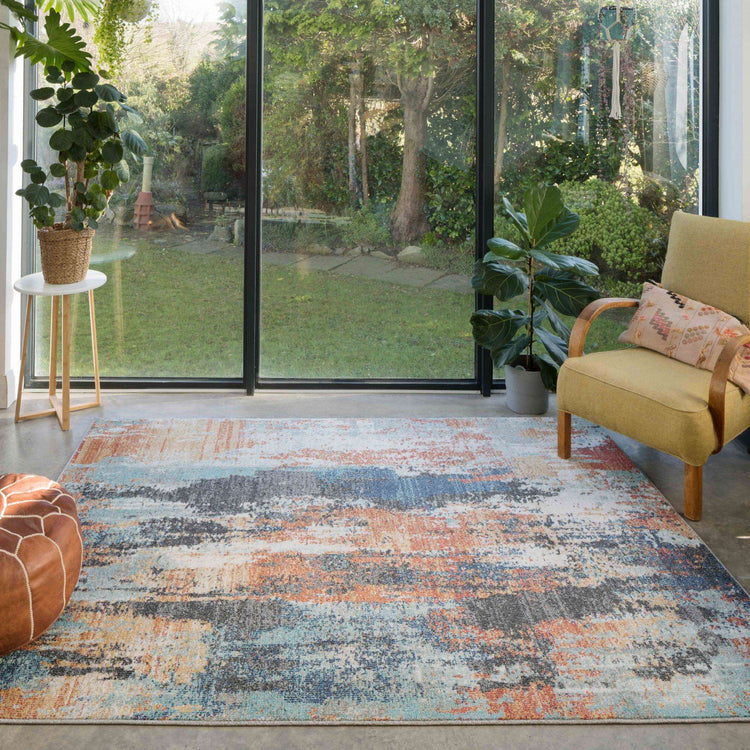 Soft Abstract Distressed Multicolour Hall Runner Rug