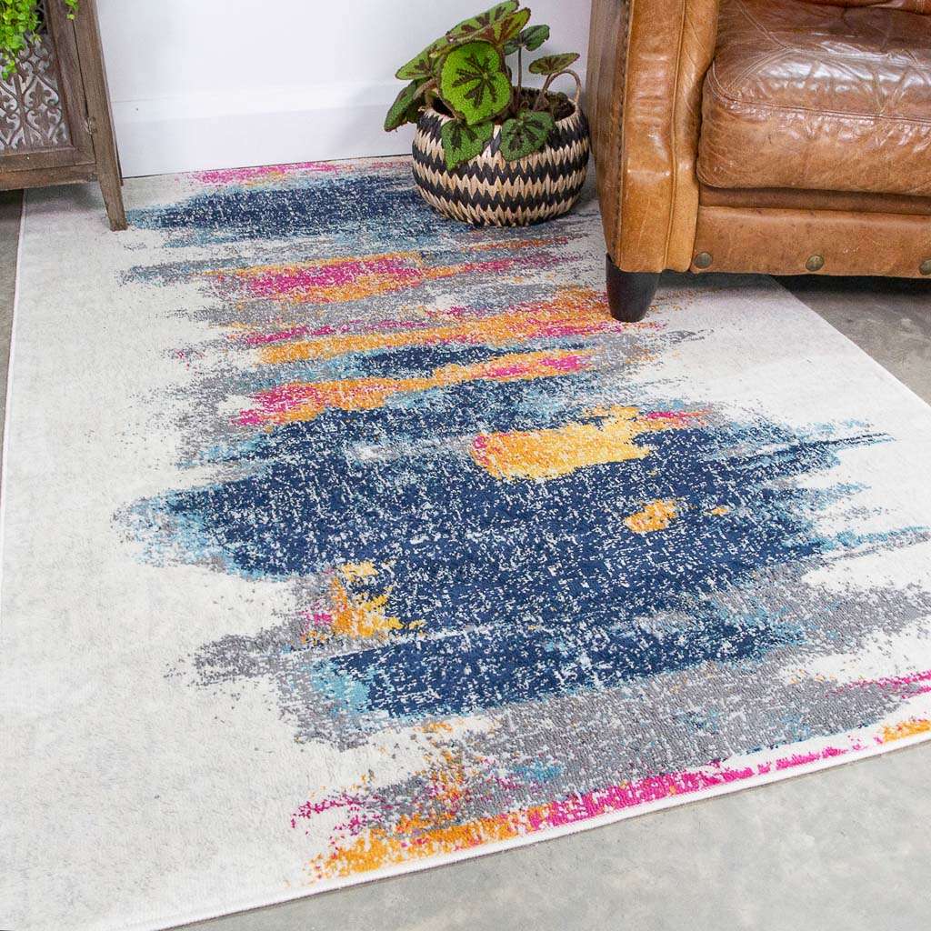 Distressed Colourful Brushed Effect Pattern Rug