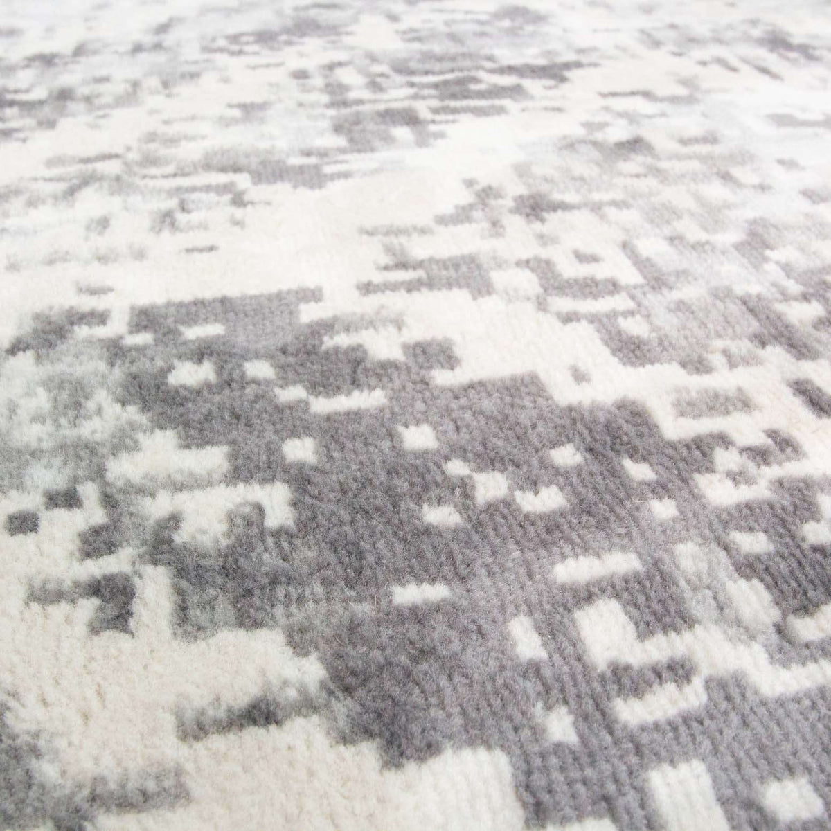Faded Distressed Grey Geometric Pattern Rug