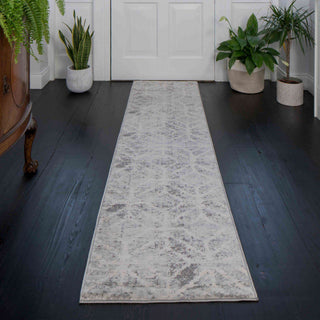 Faded Distressed Grey Geometric Pattern Rug