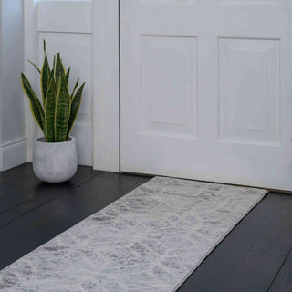 Faded Distressed Grey Geometric Pattern Rug