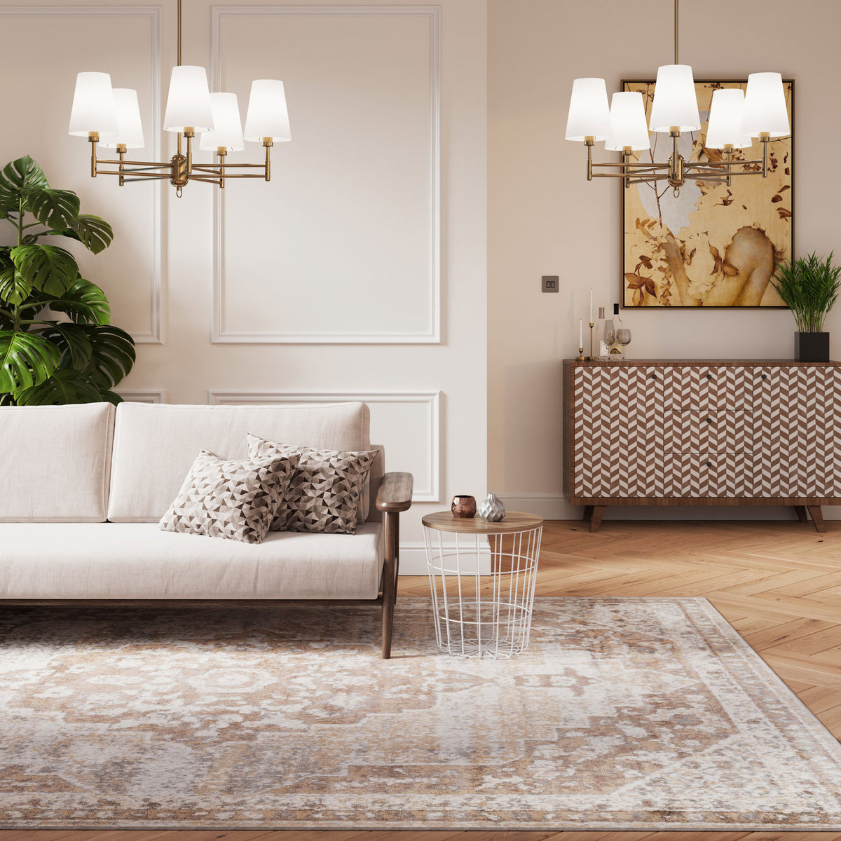 Traditional Distressed Chic Beige Area Rug