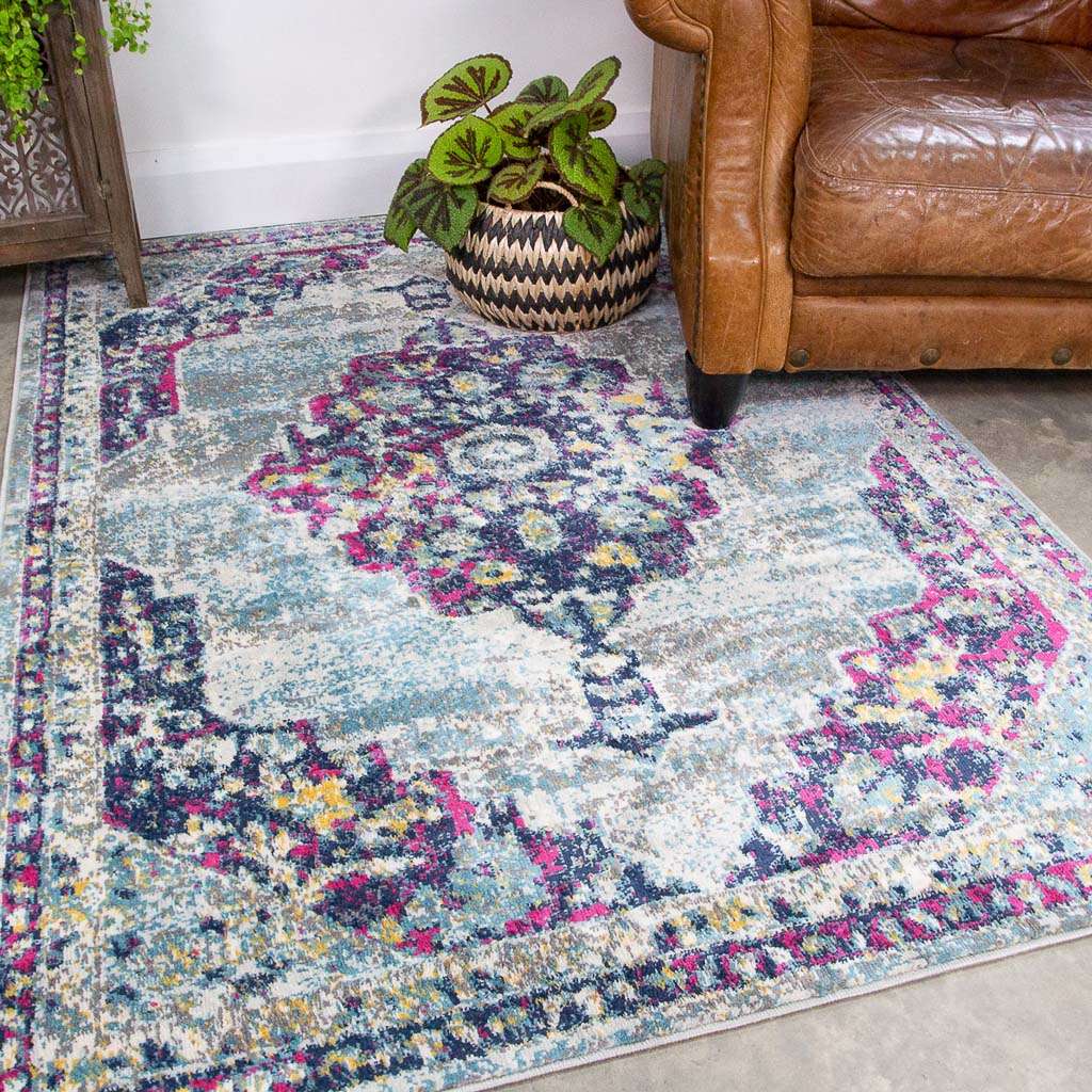 Faded Distressed Colourful Oriental Pattern Rug Living Room Rugs