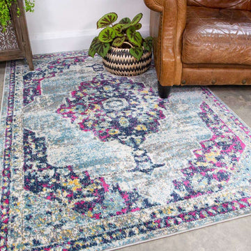 Faded Distressed Colourful Oriental Pattern Rug