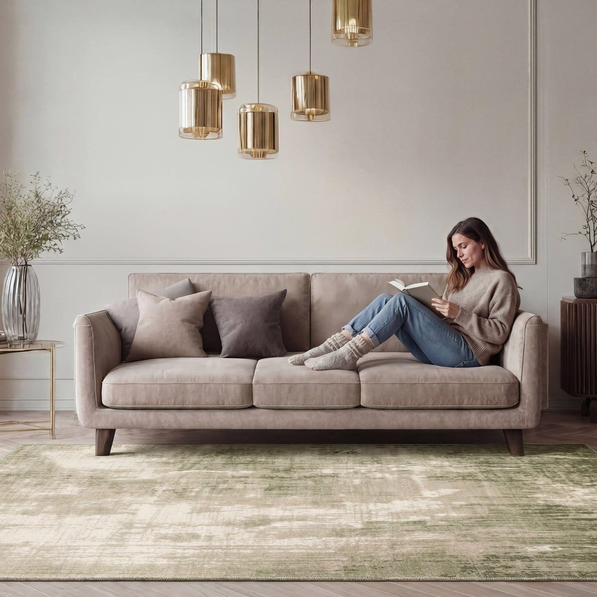 Muted Green Abstract Area Rug - Jasper