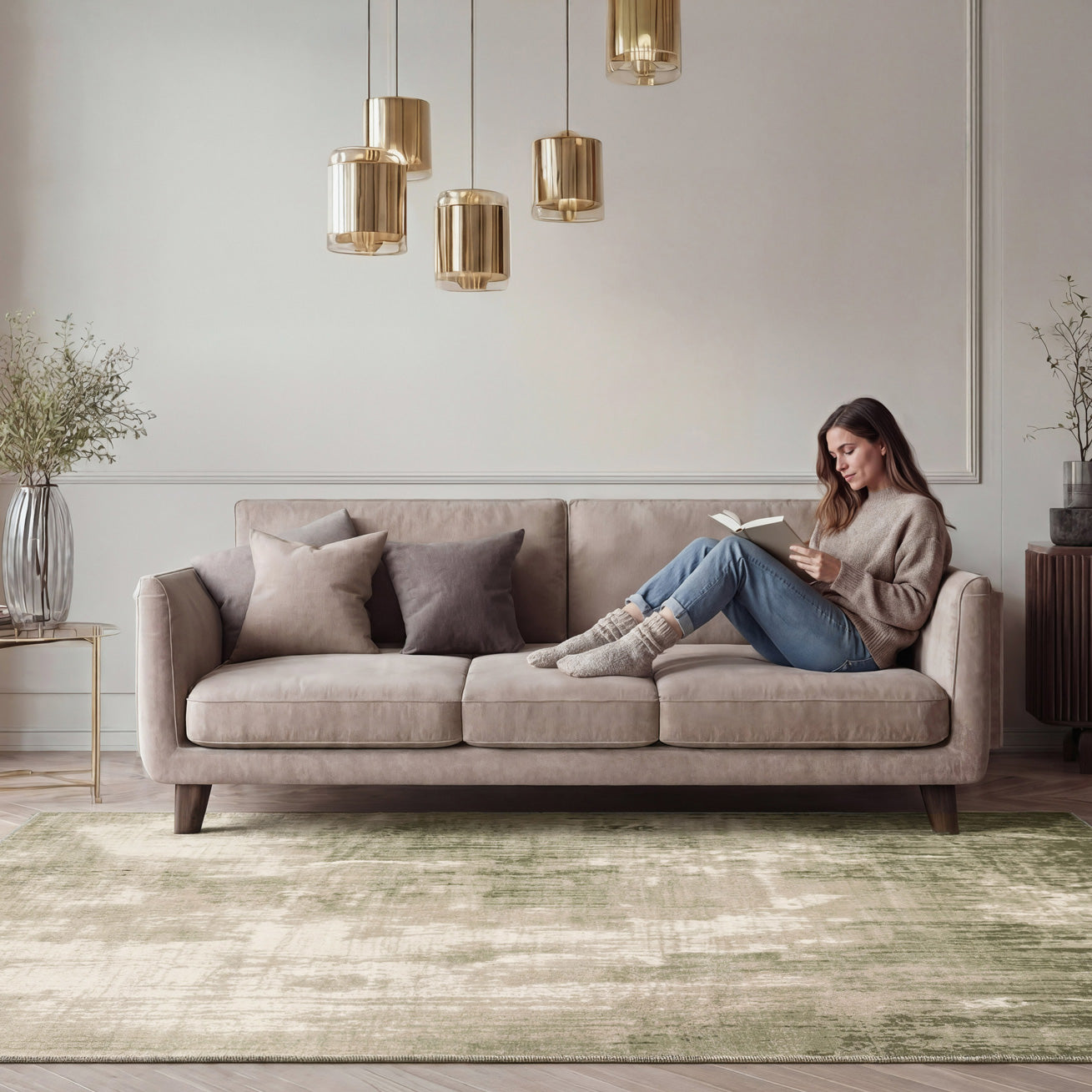 Muted Green Abstract Area Rug - Jasper