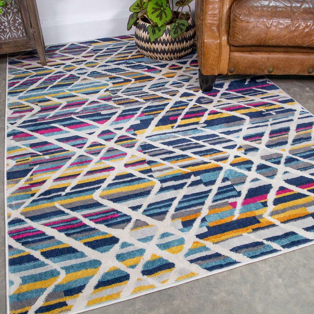 Colourful Geometric Strokes Pattern Rug Living Room Rugs Kukoon
