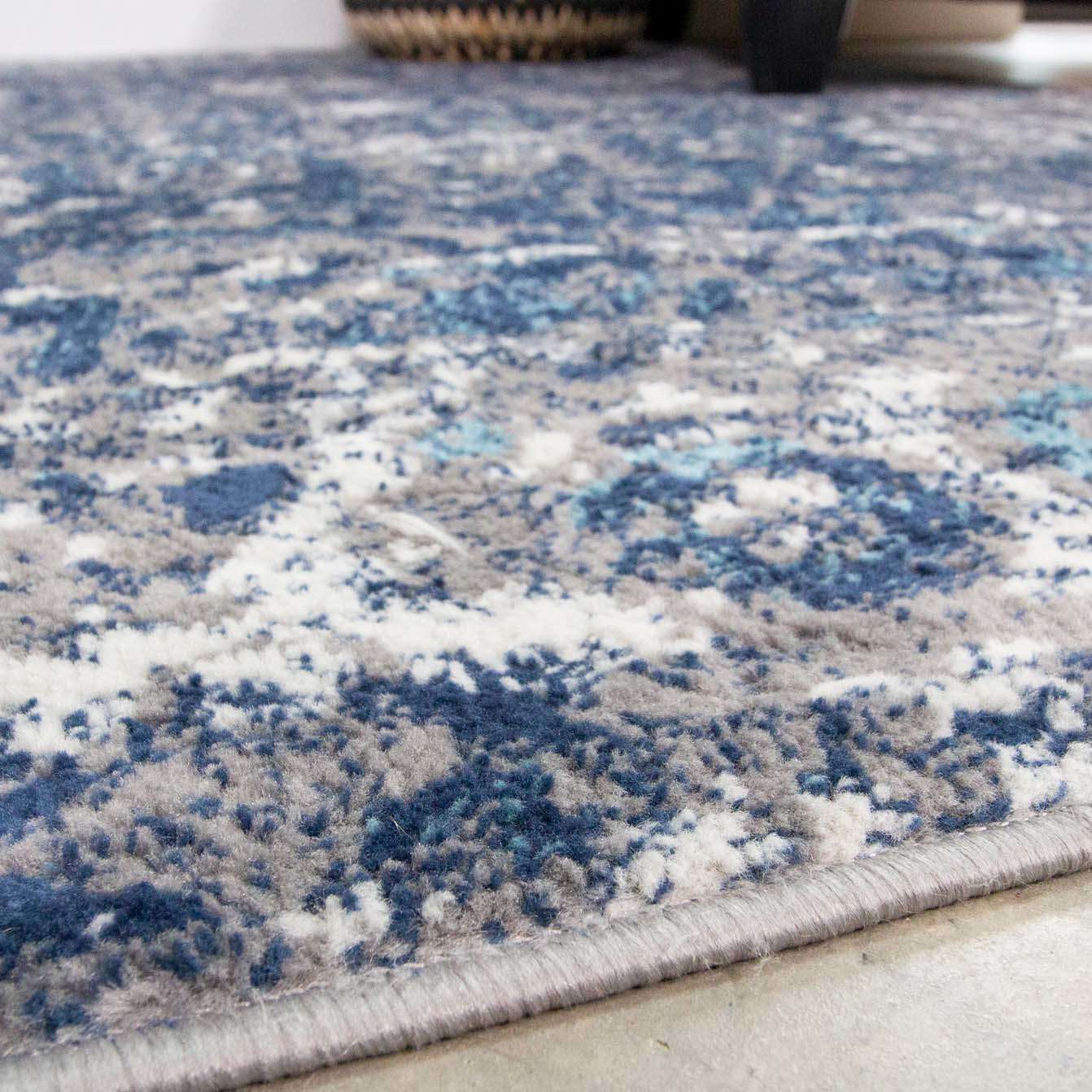 Faded Distressed Navy Oriental Pattern Rug