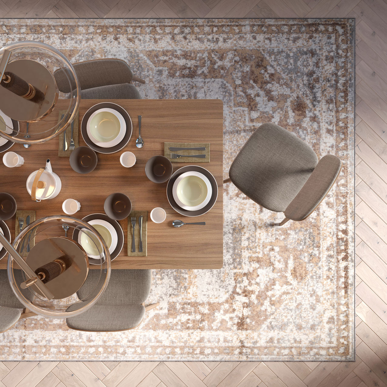 Traditional Distressed Chic Beige Area Rug