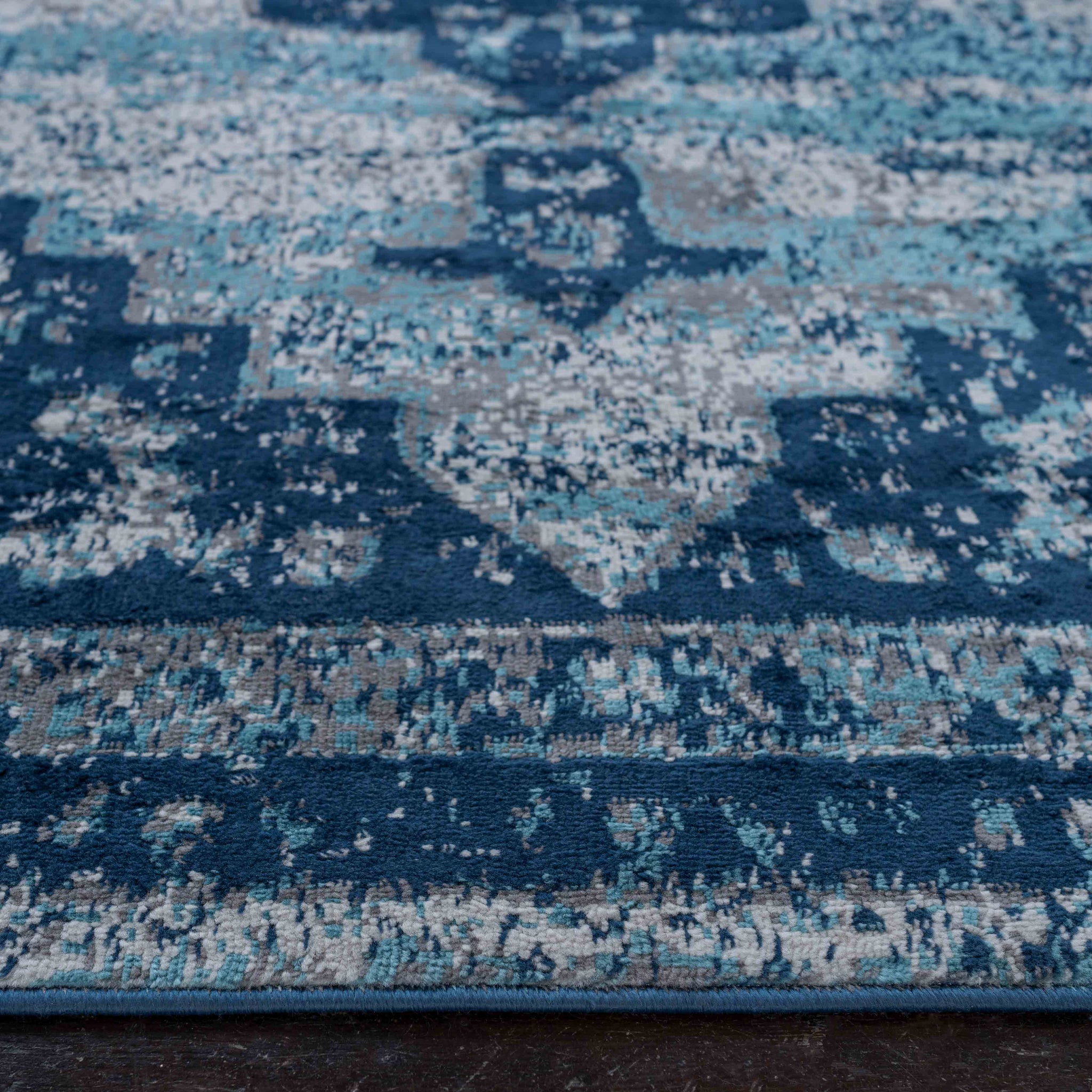 Faded Distressed Navy Blue Oriental Runner Rug