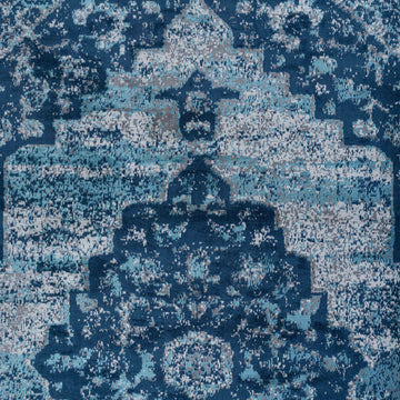 Faded Distressed Navy Blue Oriental Pattern Rug