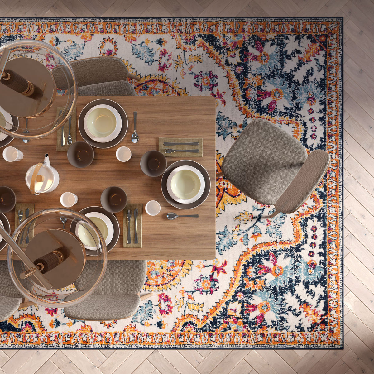 Multicolour Medallion Area Rug