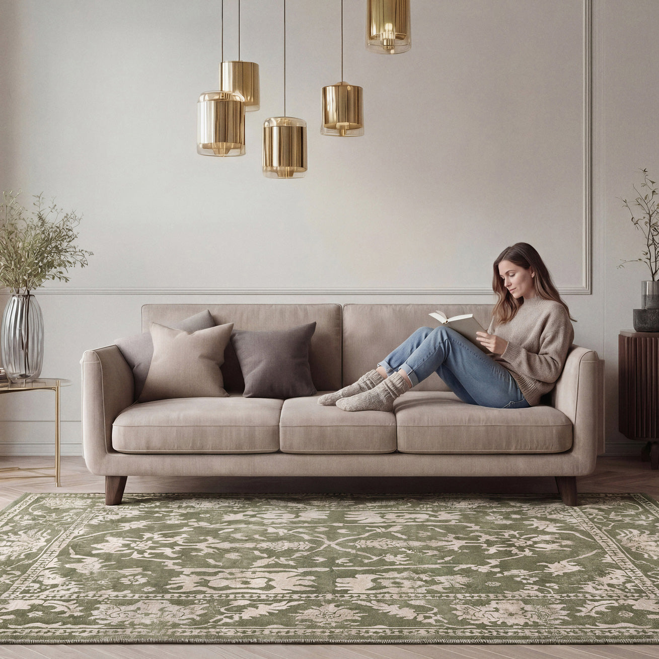 Green Vintage Medallion Area Rug - Linden