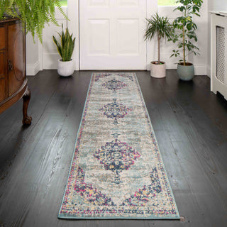 Faded Distressed Colourful Oriental Pattern Runner Rug - Demelza