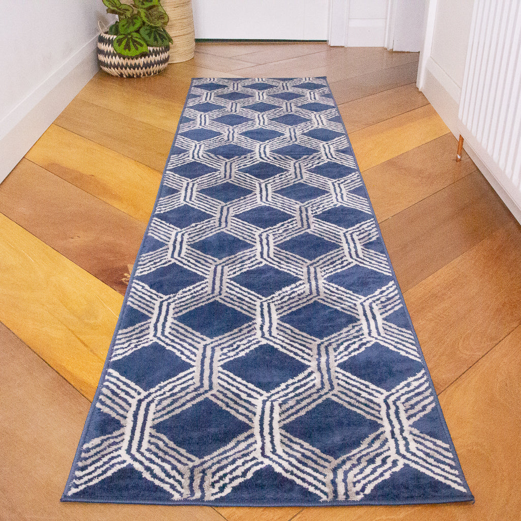 Chic Geometric Navy Living Room Rug