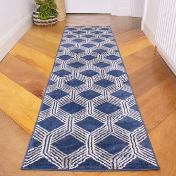 Chic Geometric Navy Living Room Rug