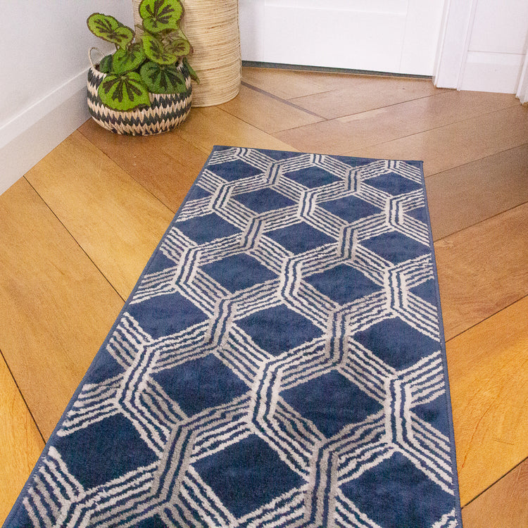 Chic Geometric Navy Living Room Rug