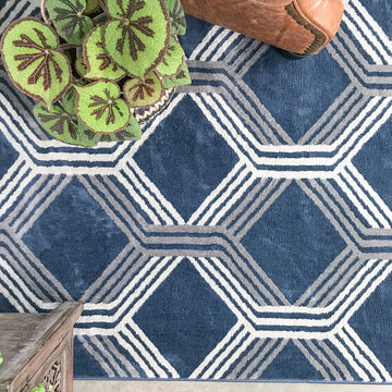 Chic Geometric Navy Living Room Rug
