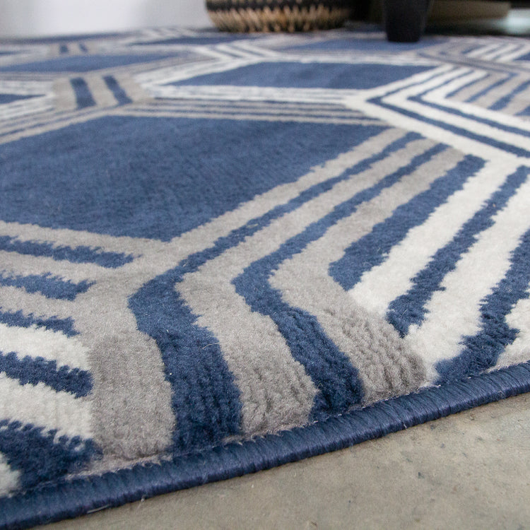Chic Geometric Navy Living Room Rug