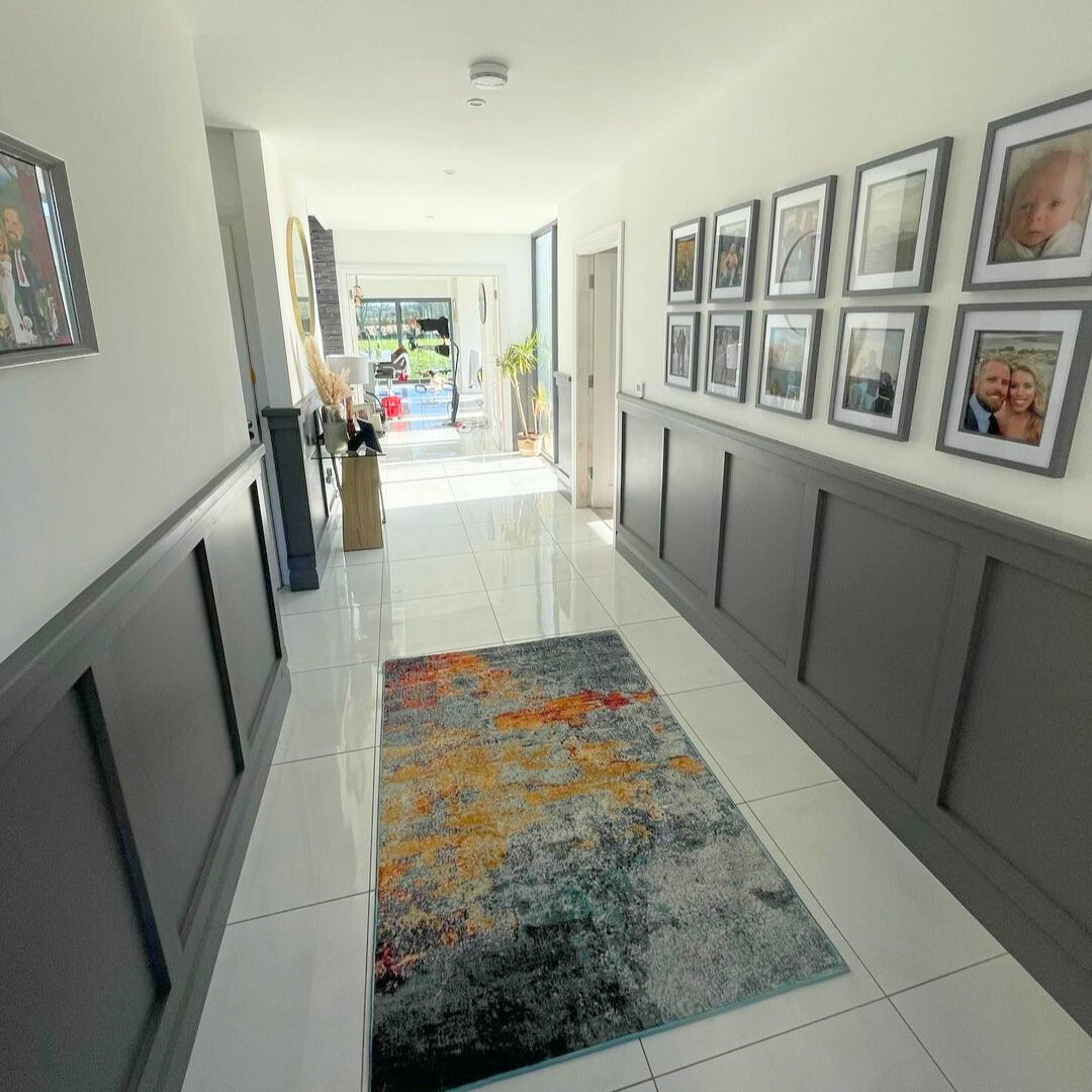 Gold Blue Distressed Living Room Rug - Mia