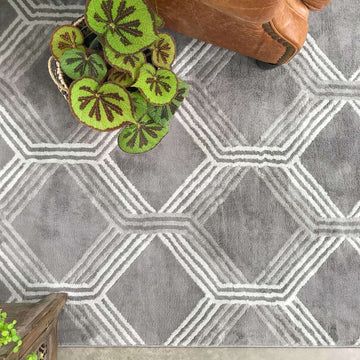 Chic Geometric Grey Living Room Runner Rug