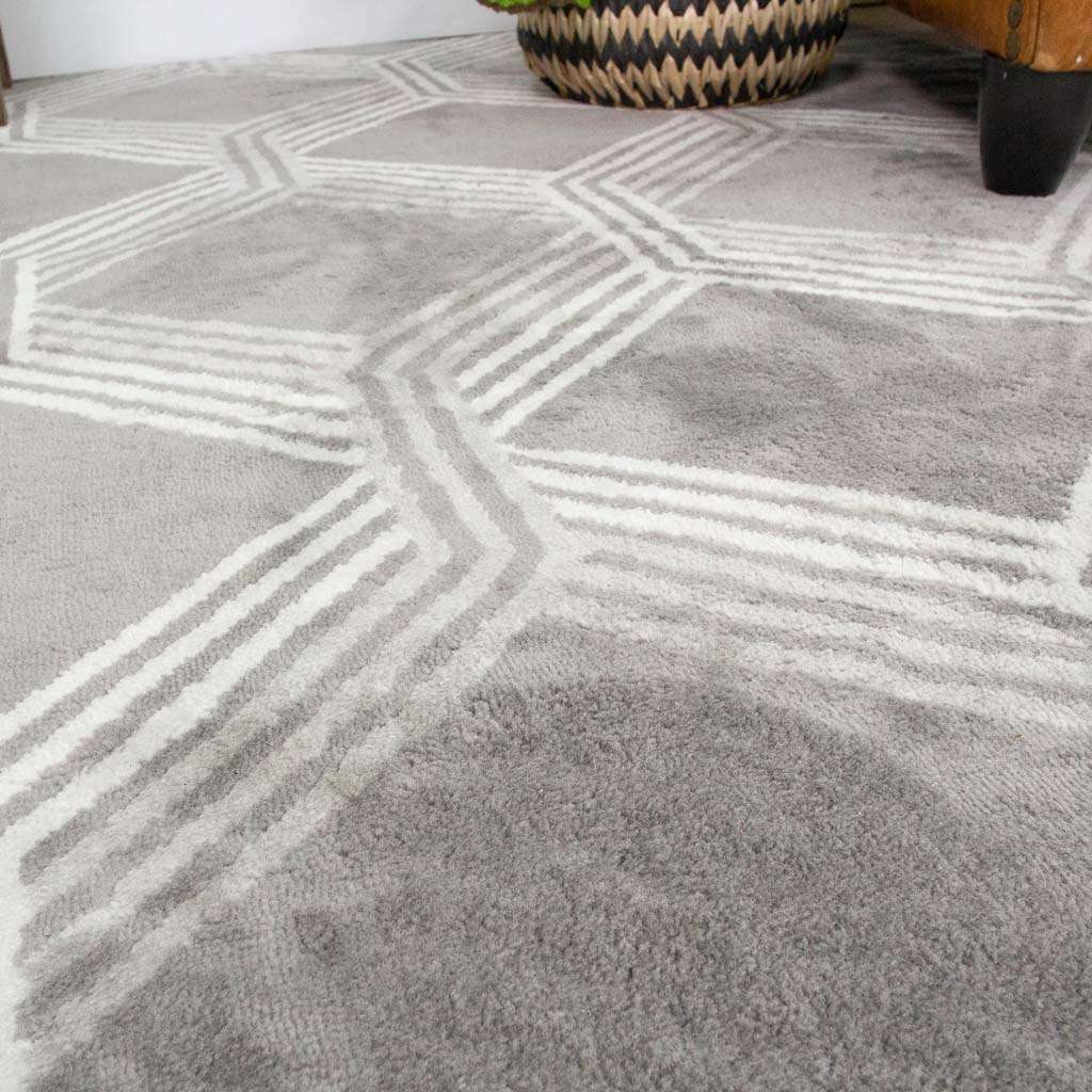 Chic Geometric Grey Living Room Runner Rug