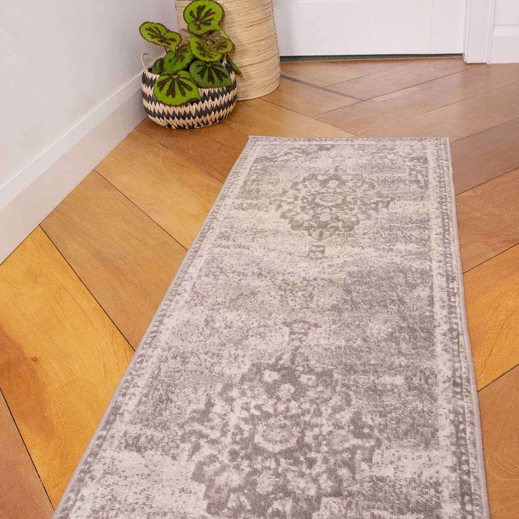 Faded Distressed Grey Oriental Pattern Runner Rug | Runner Rugs ...