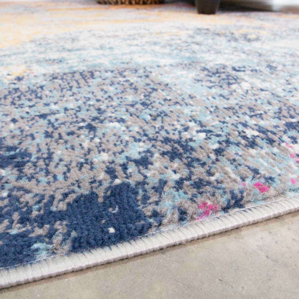 Gold Blue Distressed Living Room Runner Rug