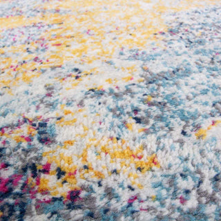 Gold Blue Distressed Living Room Runner Rug