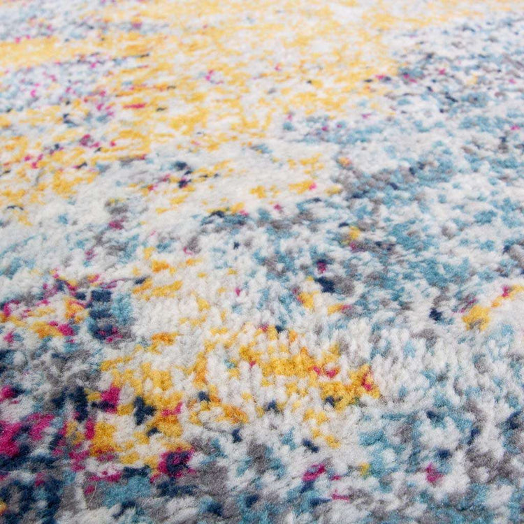 Gold Blue Distressed Living Room Runner Rug