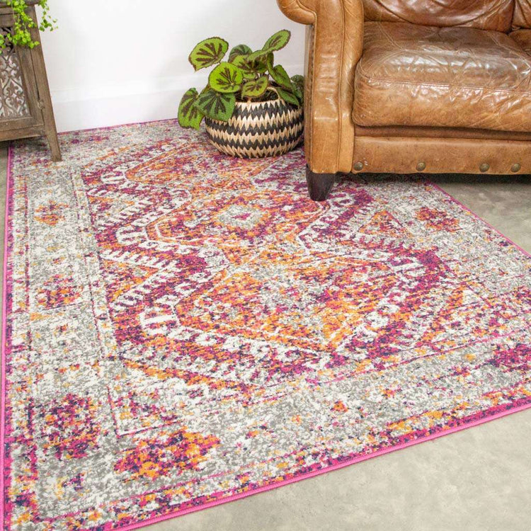 Fuschia Pink Oriental Distressed Runner Rug