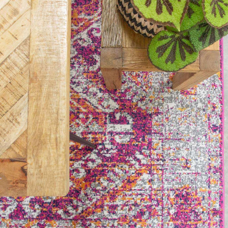 Fuschia Pink Oriental Distressed Runner Rug