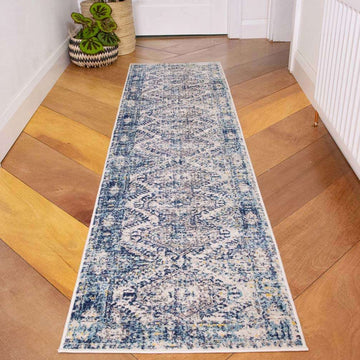 Blue Oriental Distressed Vintage Runner Rug
