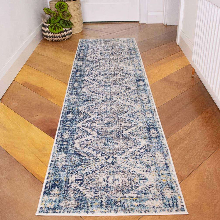 Blue Oriental Distressed Vintage Runner Rug