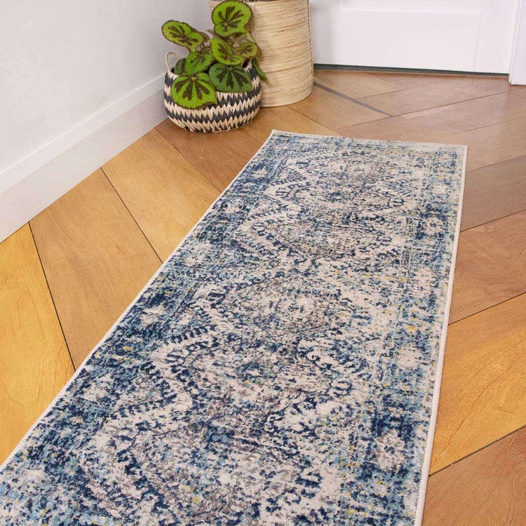 Blue Oriental Distressed Vintage Runner Rug