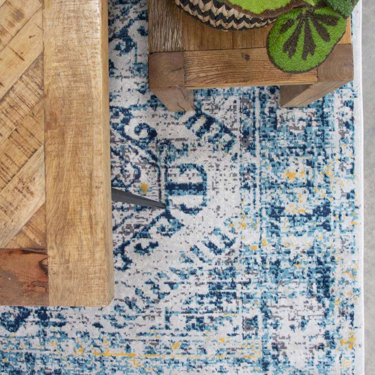 Blue Oriental Distressed Vintage Runner Rug